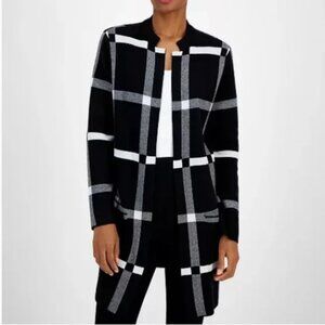 Kasper Black & White Checkered Cardigan W/Pockets Very Classy Size SP